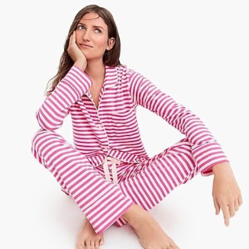 J Crew Dreamy Cotton Pajama Set Pink Stripe